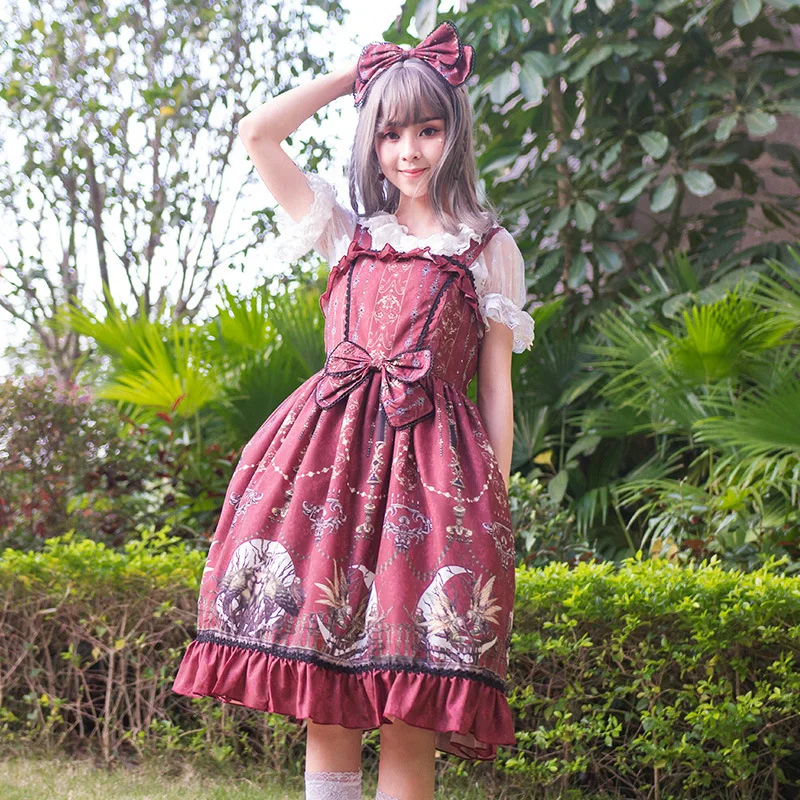 Kawaii JSK Lolita Dress Sweet Lolita Princess Sling Sleeveless Skirt Japanese Original Vintage Print