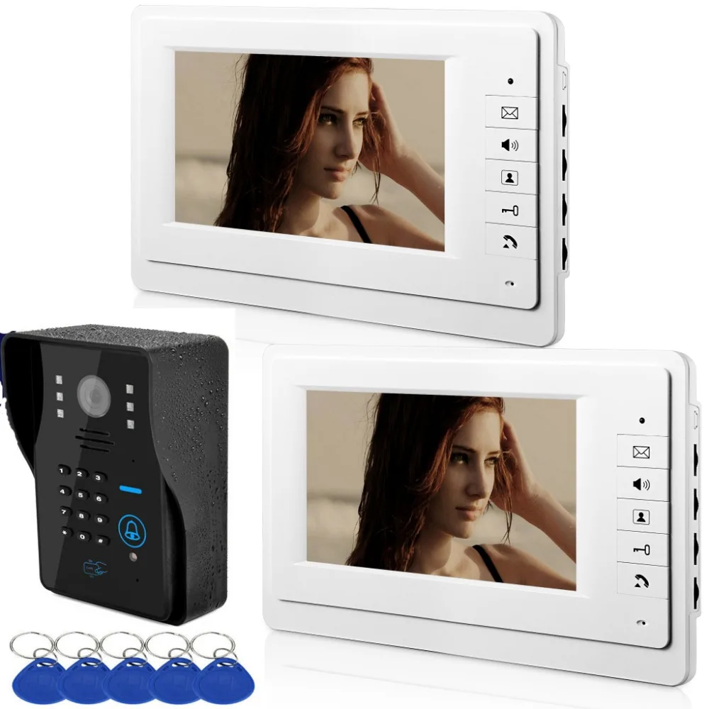 SmartYIBA Password RFID Access Contro Video Intercom 7''Inch LCD Wired Video Door Phone Doorbell Speakephone Intercom System