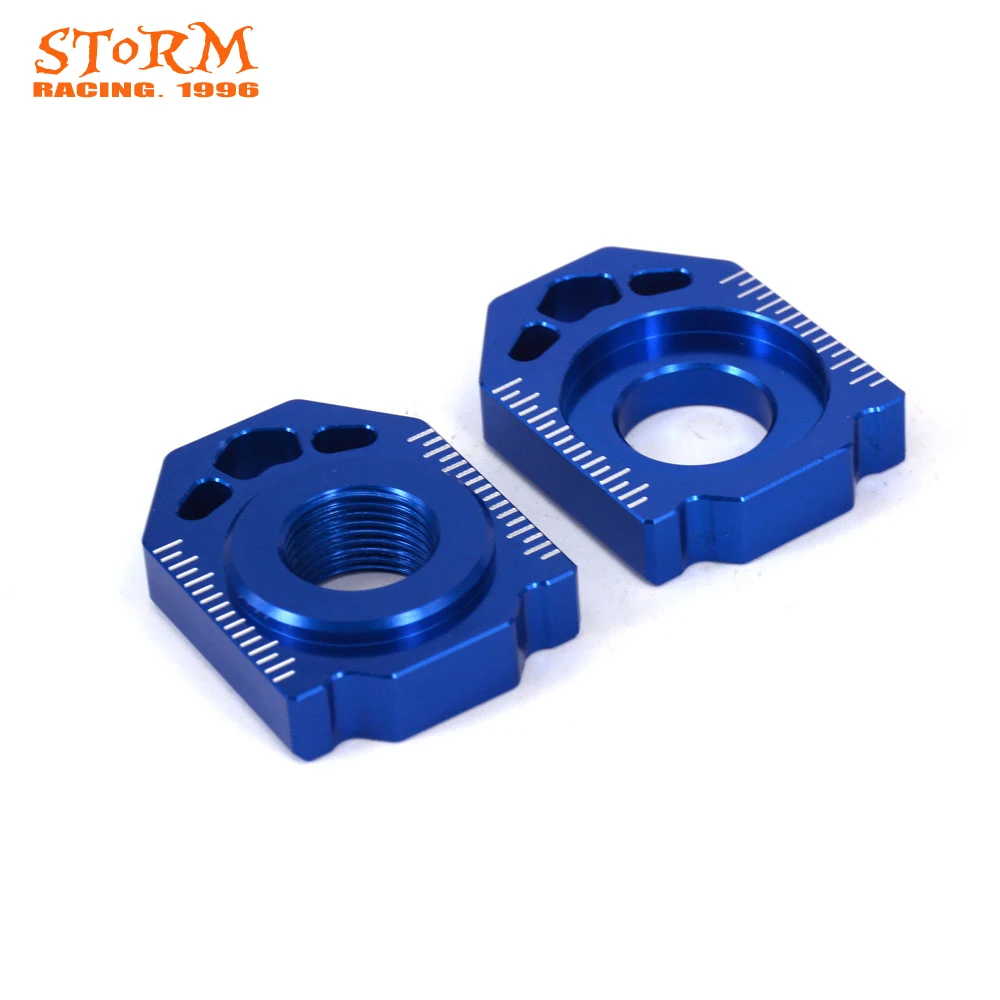 Motorcycle CNC Blue Axle Block Chain Adjuster For HUSQVARNA TC85 TC125 TC250 TE125-TE300 FC250 FC350 FC450 FE250-FE501