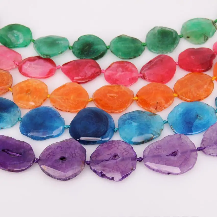 Mixed Colors,Large Achate Stones Faceted Trapezoid Shape Beads Pendants,9PCS,Smooth Dragon Veins Achate Drilled Slab Slice Beads