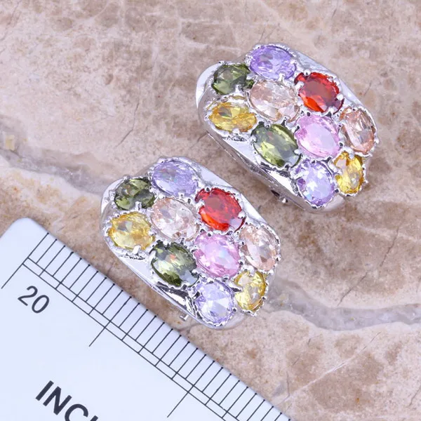 Multicolor Purple Cubic Zirconia Silver Plated Jewelry Sets Earrings Pendant Ring Size 5 / 6 / 7 / 8 / 9 / 10 S0010