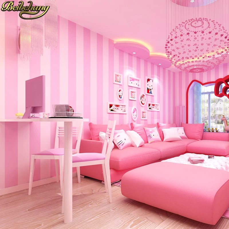 beibehang Korean dandelion pink wallpaper bedroom modern stripes wallpaper for kids room living room home improvement flooring