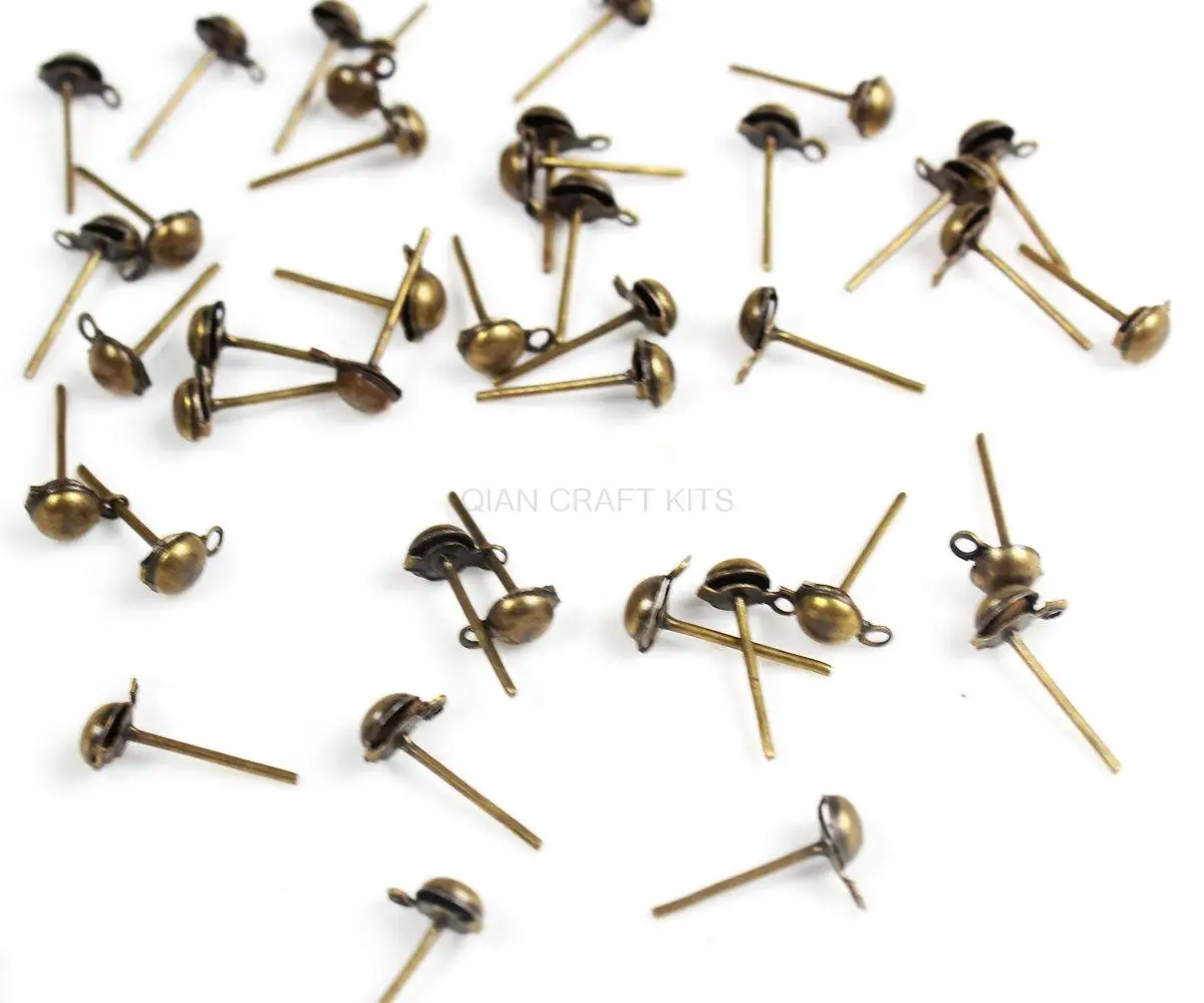 

500pcs Earring Studs Antique Bronze earring Beads earring studs, Stud Earrings Post, 5mm Half Ball with Loop