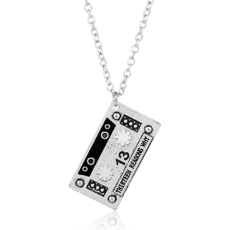 dongsheng Vintage Thirteen Reasons Why Audio Tape Pendant Necklace 13 Reasons Why Cassette Tape Silvertone Metal Chain Necklace