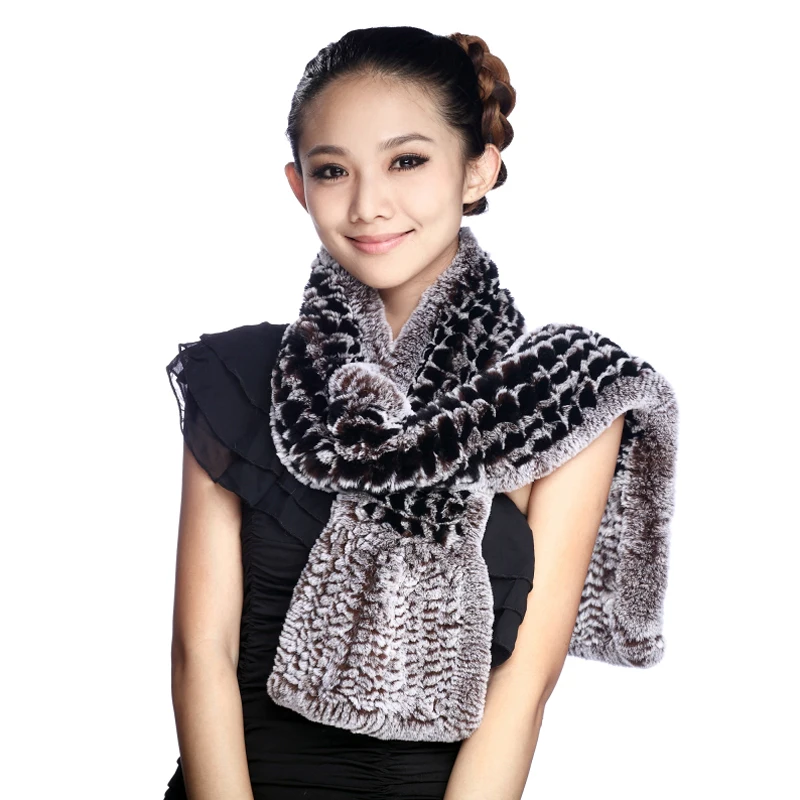 

Autumn and Winter Women's Genuine Real Natural Rex Rabbit Fur Muffler Lady Warm Scarf Handmade Neck Warmers VF0437