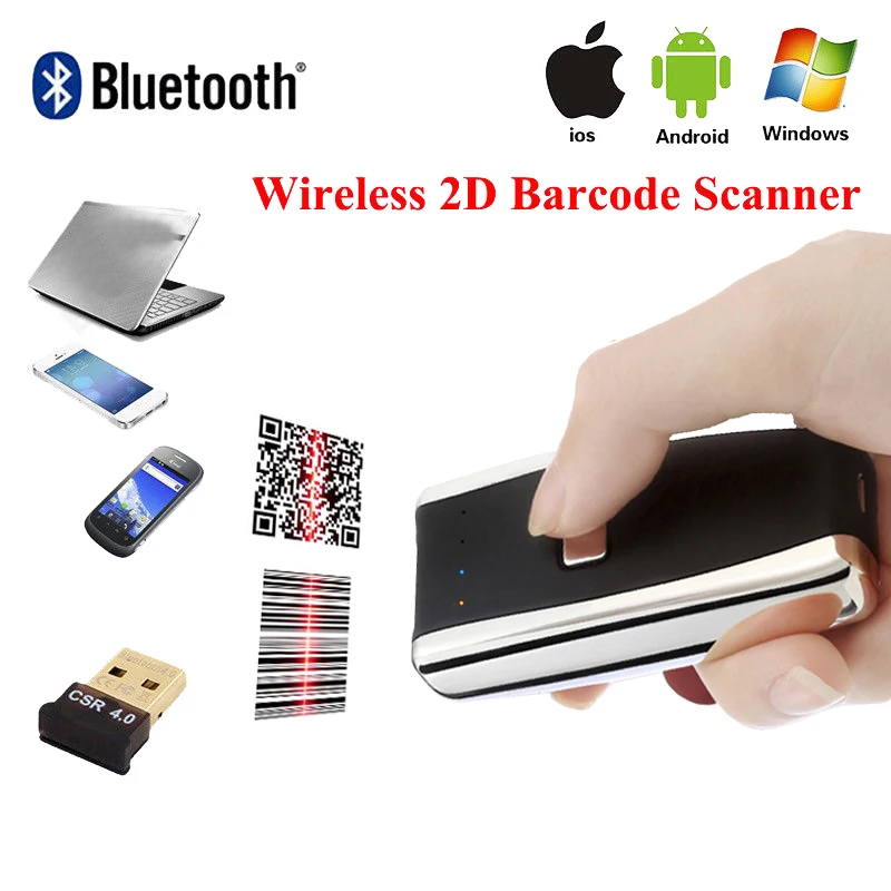 Portable Mini Barcode Scanner USB Wired/Bluetooth/ 2.4G Wireless 1D 2D Scanner QR PDF417 EAN13 Data Matrix Bar code Reader