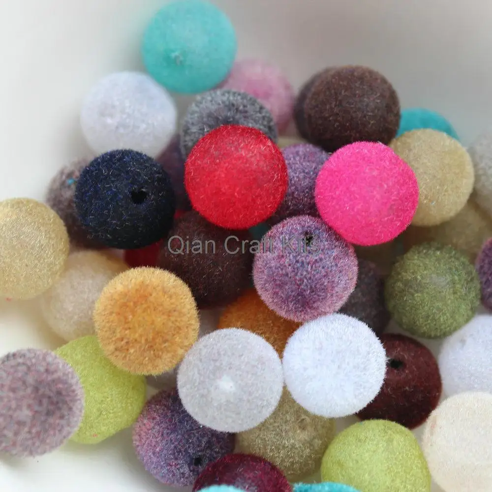 150pcs mix colors and mix sizes 12mm-16mm Round Faux Velvet Acrylic Beads of Assorted Colors