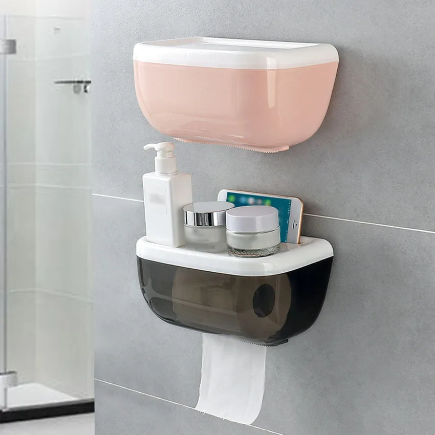 

Wall-Mounted Tissue Box Toilet Paper Phone Holder Shelf Paper Rack Container Roll Paper Storage Box Bathroom Organizer