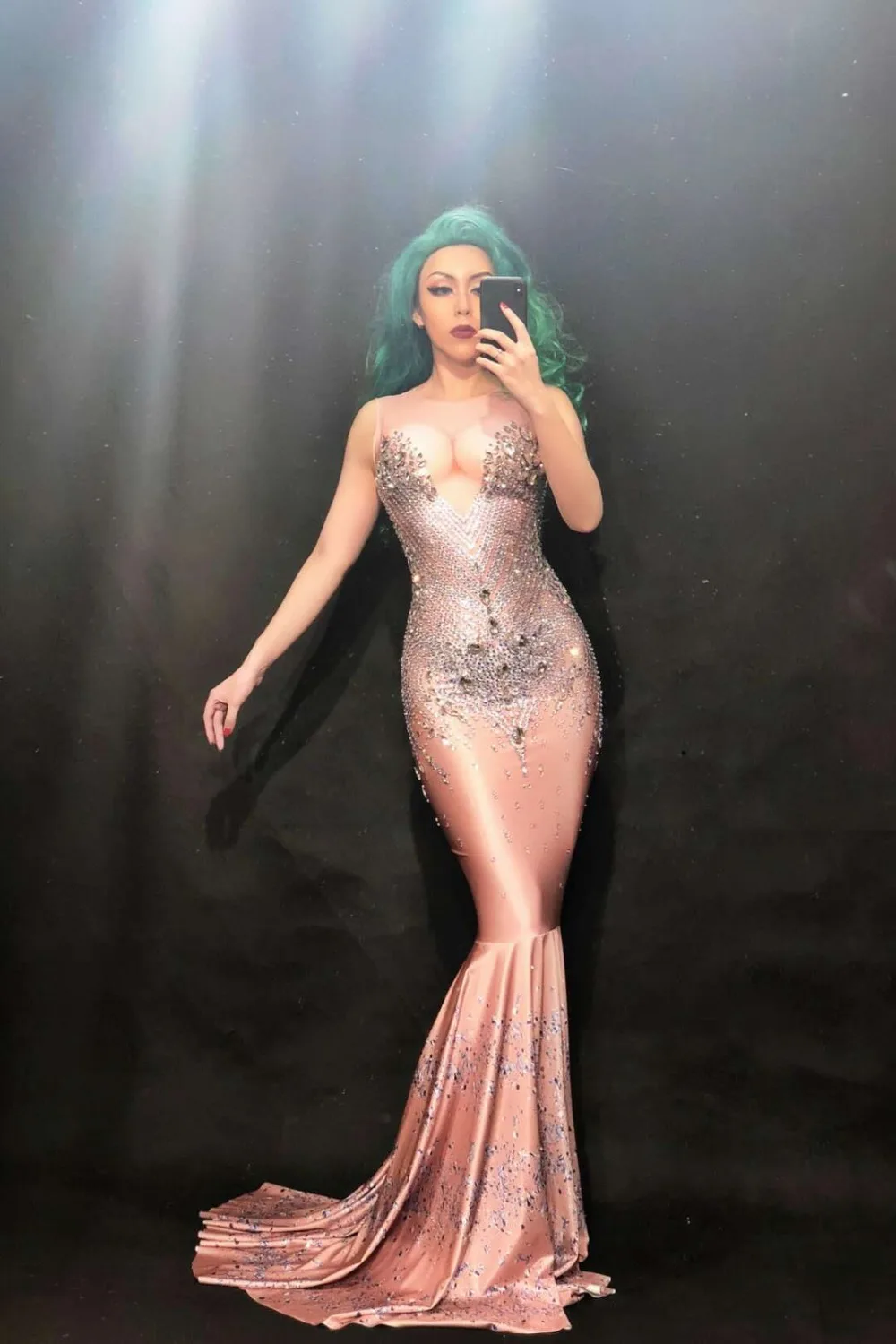 Kobiety Nowa Seksowna Sukienka Fishtail Pełna Srebrnego Szkła Błyszczące Kryształy Urodziny Impreza Klub Nocny Scena Ubranie Uroczystość Piosenkarka