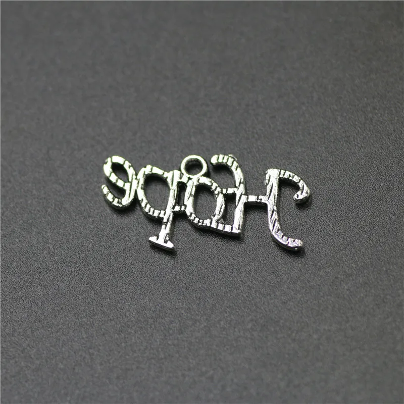 High Quality 20 Pieces/Lot 27mm*14mm Antique Silver Plated Metal Diy Jewelry Making Letter Hope Charms For Jewelry Making 1877