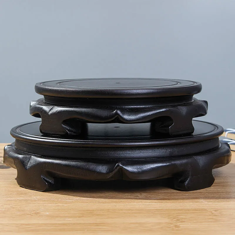 10-32cm Diameter Matte Black Wooden Base Non Rotating Base Stone Pot  Flower Vase Aquarium Wine Rack Base