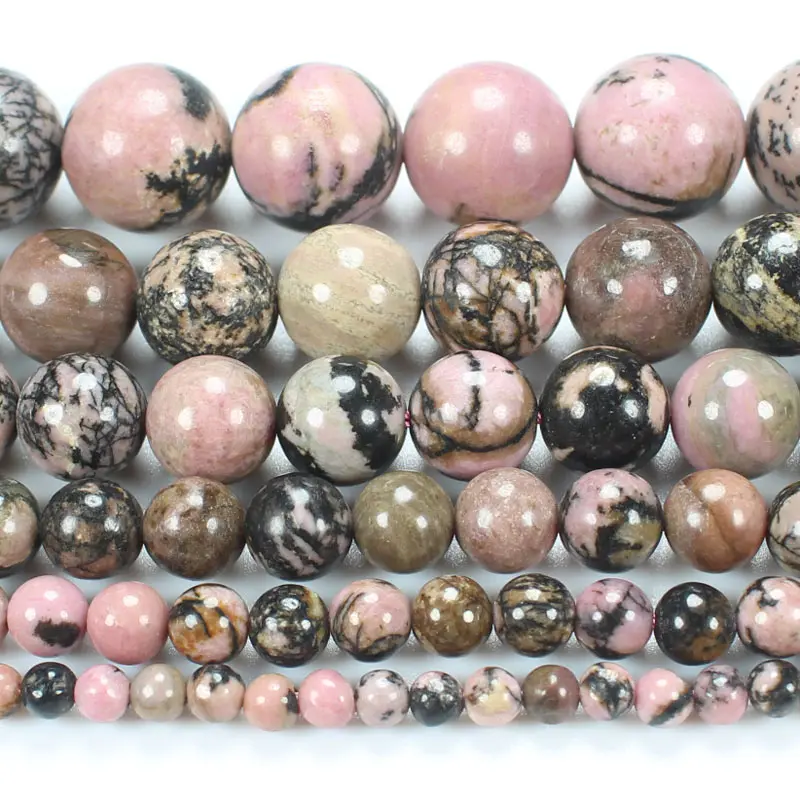 Natural Smooth Black Line Rhodonite 4-14mm Round Beads 15inch ,Wholesale For DIY Jewellery