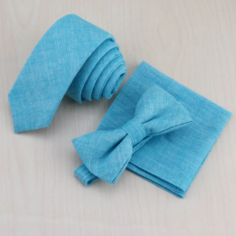 100% Cotton Lake Blue Matching Tie Pocket Square Man Must-have Fashion Small Pure Fresh Style