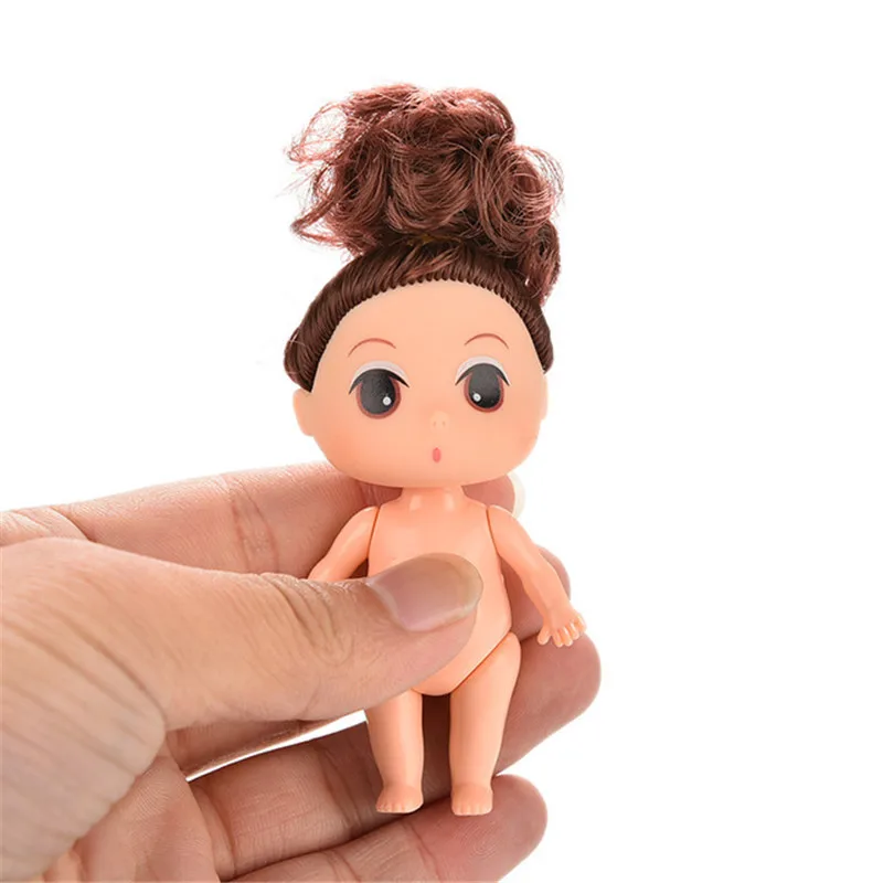 9cm Doll for Mini Ddung Lovely  with Brown Gold Bun Long Hair Baking Mold Dolls Girl Gift Toys