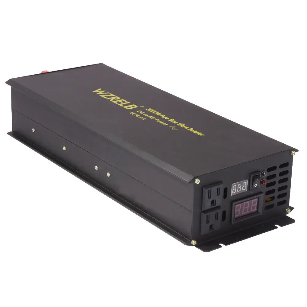 Inverter surya 3000W, pengubah tegangan baterai Inverter gelombang sinus murni 24V hingga 220V 12V/48V DC ke 110/120V/240V AC Remote kontrol