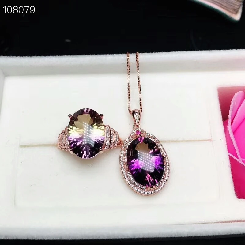 KJJEAXCMY boutique jewels 925 pure silver inlaid Ametrine classic lady Ring Pendant suit support detection