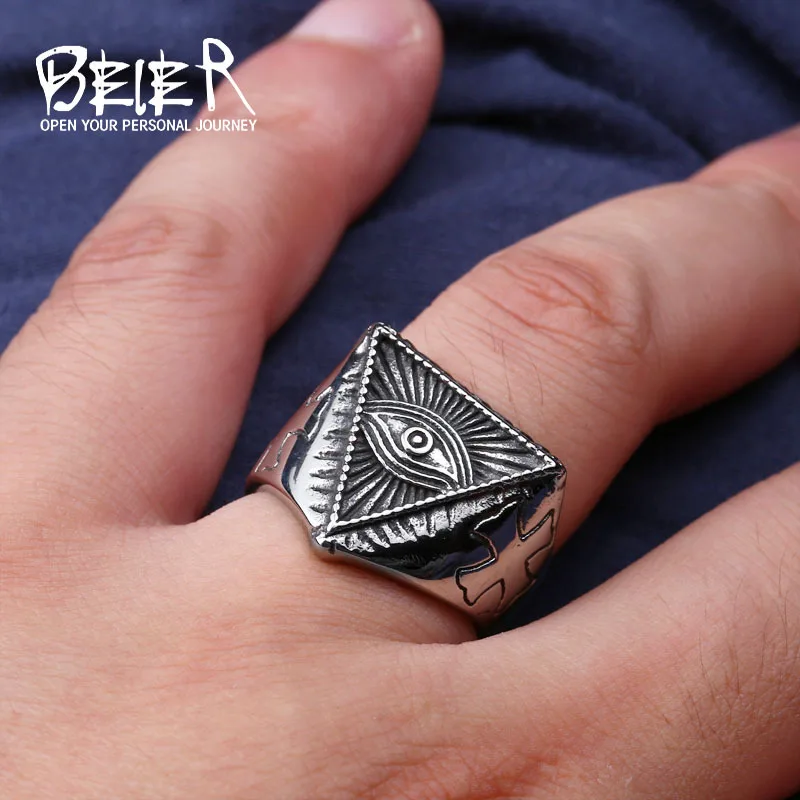 Beier new store 316L Stainless Steel ring top quality New Eye of Providence All-seeing Eye  Cool Movie Ring jewelry LLBR8-176R