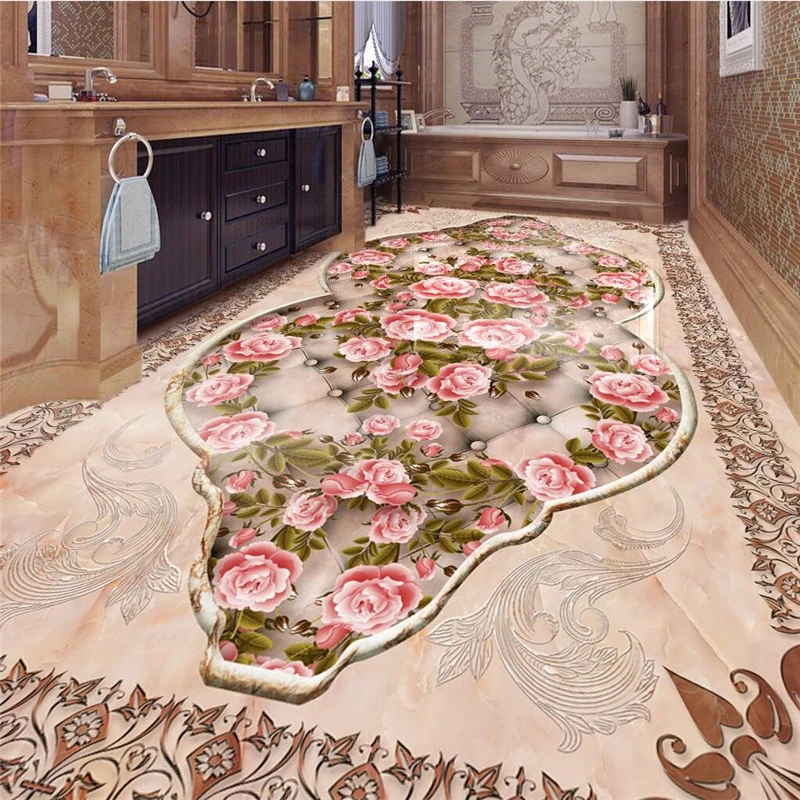 

beibehang Floor Paintings Mural Decorated Fine European Style Marble Rose Living Room Bedroom 3D Floor papel de parede