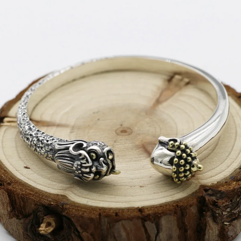 

Handmade Silverware Retro Thai Silver Ethnic Style S925 Sterling Silver Fashion Men And Women Open Ended Bangle