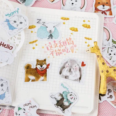 45 Pcs/Set Adorable Pet Series Paper Sticker Cute Alpaca Cat Decoration DIY Handmade Art Craft Sticker Christmas Gift