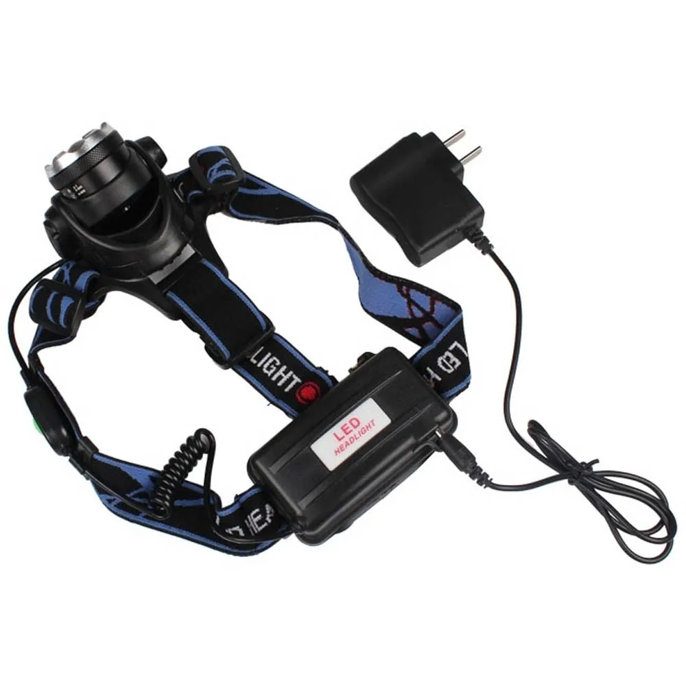 Powerful LED Headlamp Led Zoomable 2000 Lm Head Light Adjustable HeadLamp Torch 3 Modes 2x 18650 + charger P4