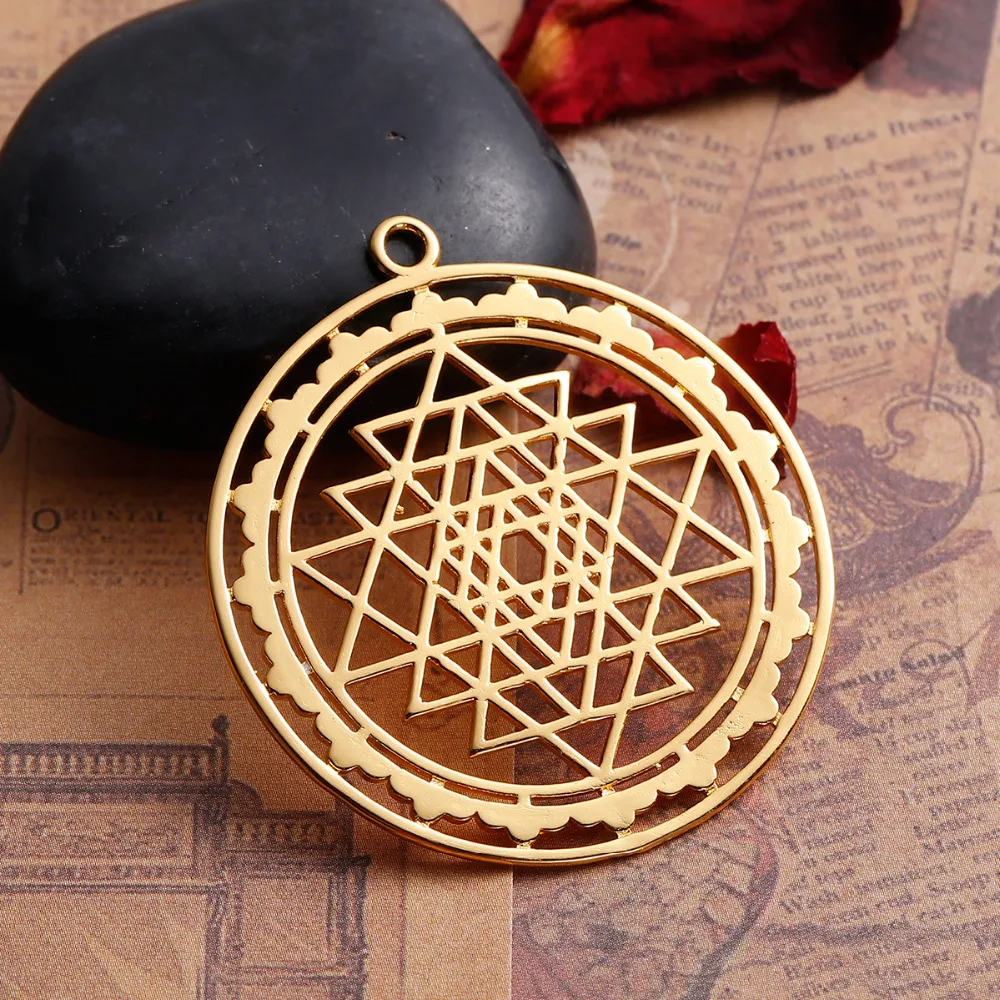 DoreenBeads Copper silver color Gold Sri Yantra Meditation Hollow Pendants DIY Jewelry Components 45mm x 40mm(1 5/8\