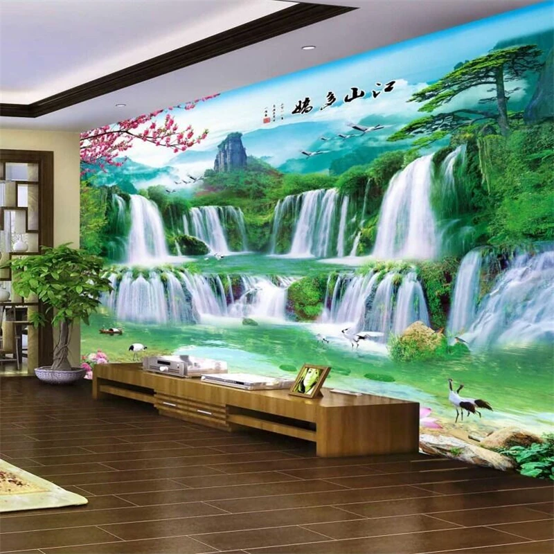 beibehang Custom wallpaper 3D stereo photo murals flowing water fortune 3D landscape living room TV backdrop wall paper 3d mural