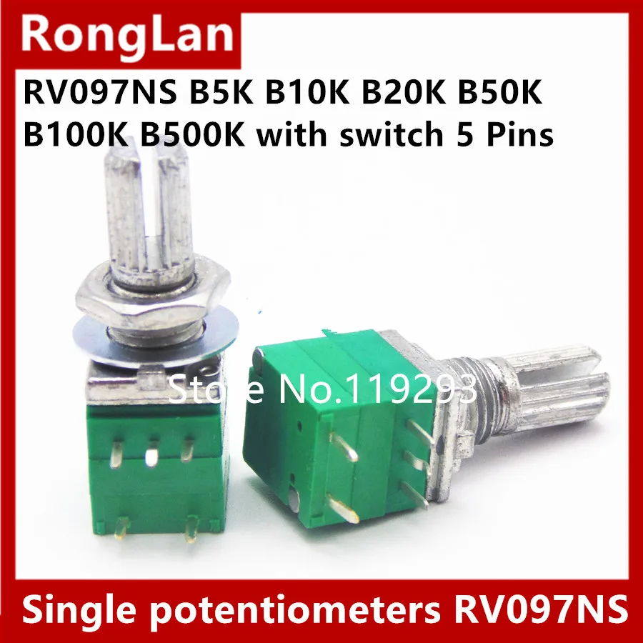 

[BELLA]Single potentiometers RV097NS B1K B5K B10K B20K B50K B100K B500K Audio power amplifier with switch 5 Pins 15MM--50PCS/LOT