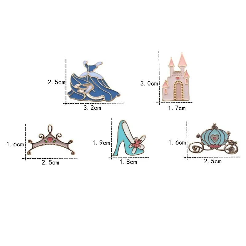 1pc jewelry skirt crown crystal shoes of cinderella fairy tale castle drip oil brooch badge decoration cartoon enamel pin