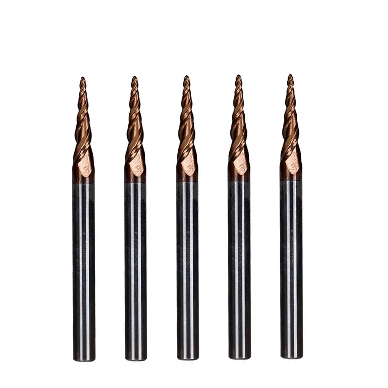 

5pcs/lot R0.5*D4*15*50L*2F HRC55 Tungsten solid carbide Coated Tapered Taper Ball Nose End Mill cone type cnc milling cutter