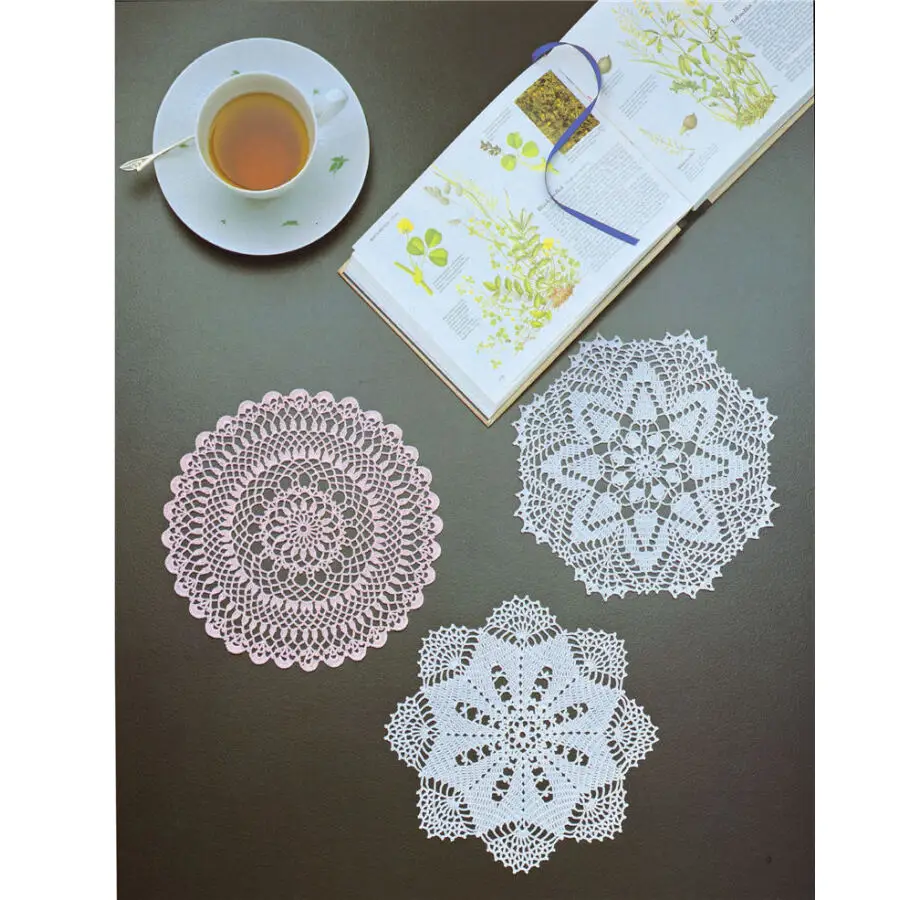 Imagem -03 - Luxo Lace Crochet Knitting Patterns Book Toalha de Mesa e Almofada Dourado