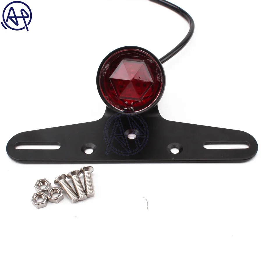 1pcs 3D Red Diamond Style Round Auto Bullet Integrated Stop Tail Light Brake Light + Black License Plate Mount For Harley Bobber