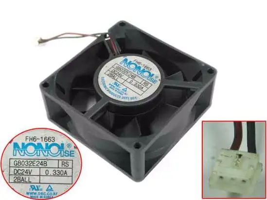 NONOISE G8032E24B DC 24V 0.330A 80x80x32mm 2-wire Server Cooling Fan