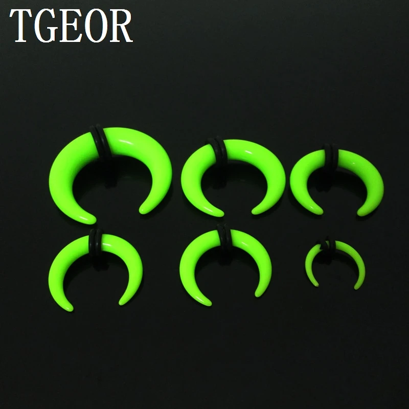 Hot sale 1 pair mixed 6 gauges mixed solid colors horseshoe ear expander acrylic piercing ear taper free shipping