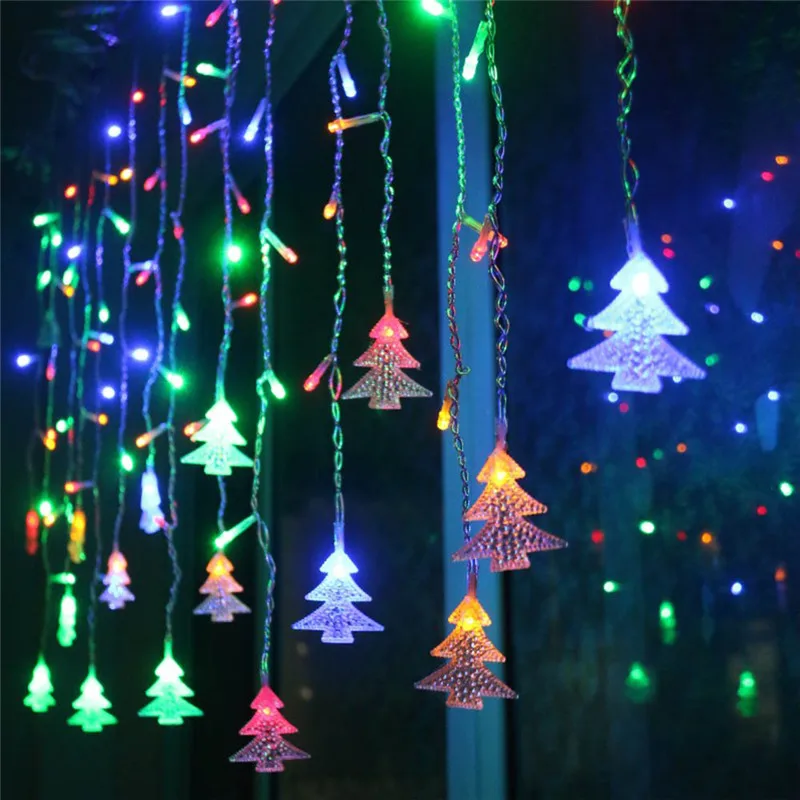 Outdoor Decorative Lamp String AC 220V Window Xmas The Eaves Railing Christmas Tree Pendant Decor LED Lamp String Belt Tail Plug