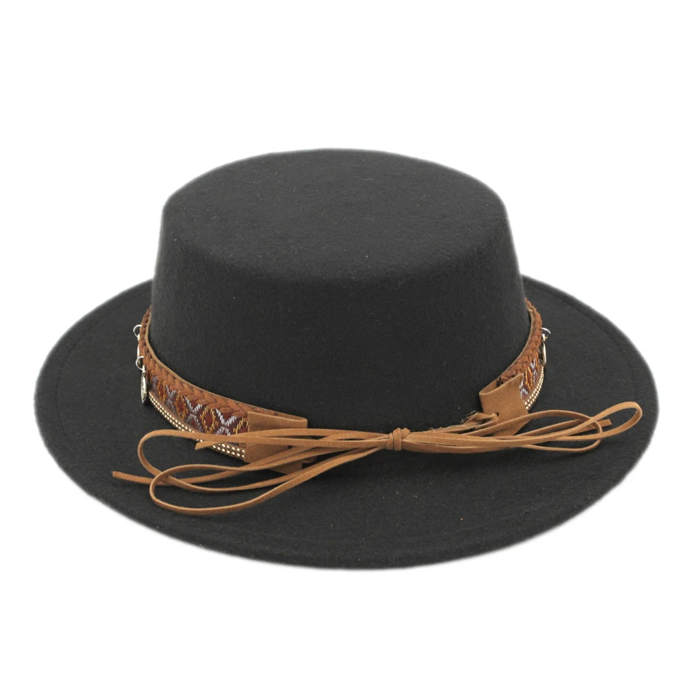 Mistdawn-Sombrero de marinero para hombre y mujer, Gorra de fieltro con lazo, ala plana rígida, tamaño 56-58cm