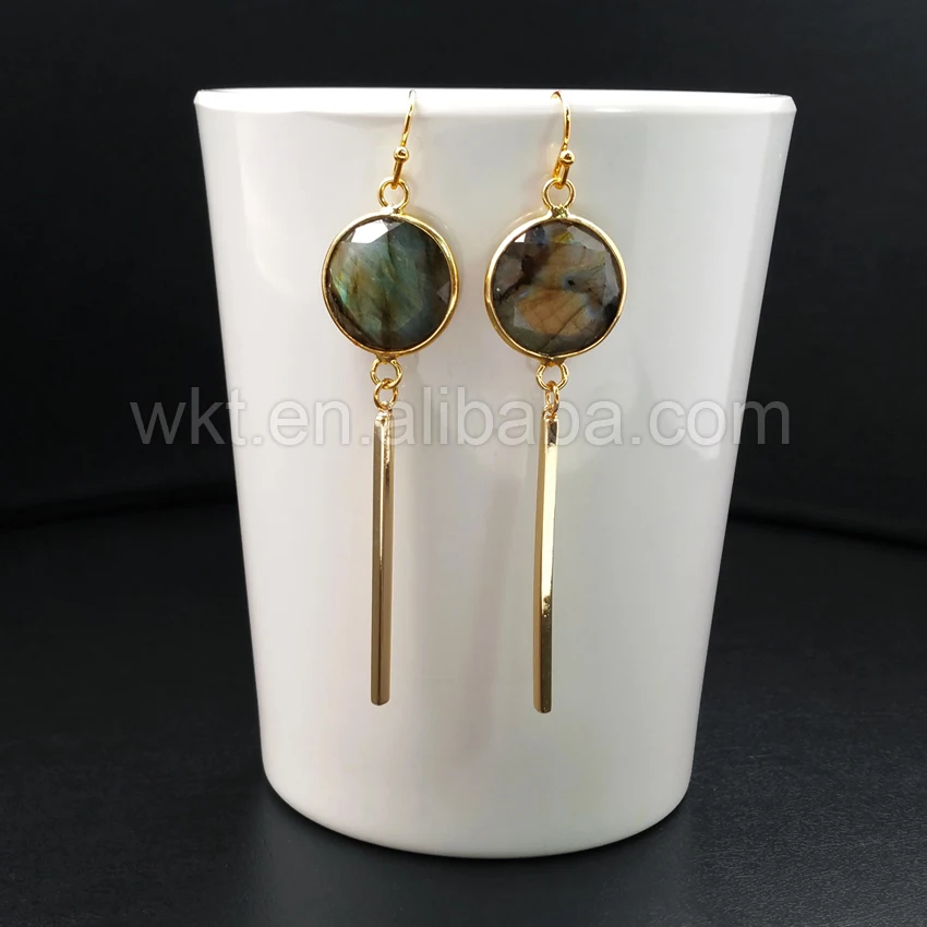 WT-E323 Wholesale Natural Labradorite Earrings With 24k Metal Plated Unique Design Raw Stone For Women Jewelry Accessory