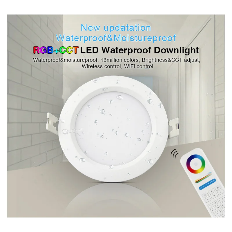 Miboxer FUT063 6W RGB+CCT Waterproof LED Downlight AC100~240V,FUT089 8-Zone RGB+CCT Remote Controller