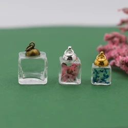6set cube Glass Bubble with cap set jewelry findings hollow cube glass bottle cover glass globe