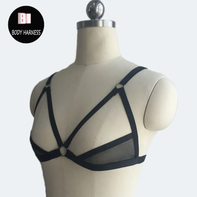 Novo quente preto fino corpo transparente arnês sexy bondage lingerie harajuku gótico corpo arnês gaiola sutiã