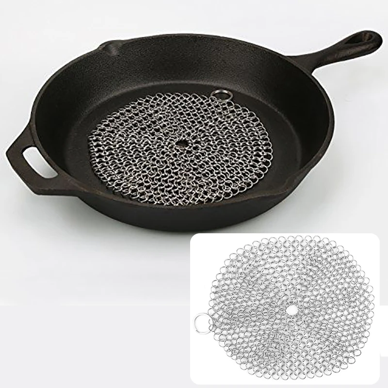 JX-LCLYL Stainless Steel Rust Proof Chainmail Scrubber Cast Iron Pan Cookware Cleaner