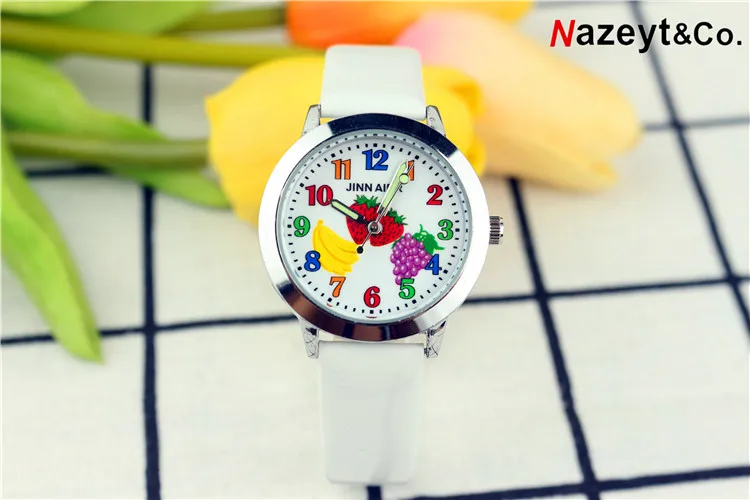 2019new dzieci moda PU skórzane zegarek małych chłopców dziewczyny słodkie owoce twarz quartz dresswatch dzieci student luminous ręce zegar