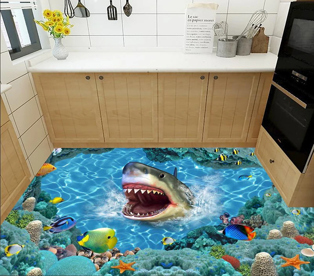 

Floor wallpaper 3D underwater world shark decorative floor picture