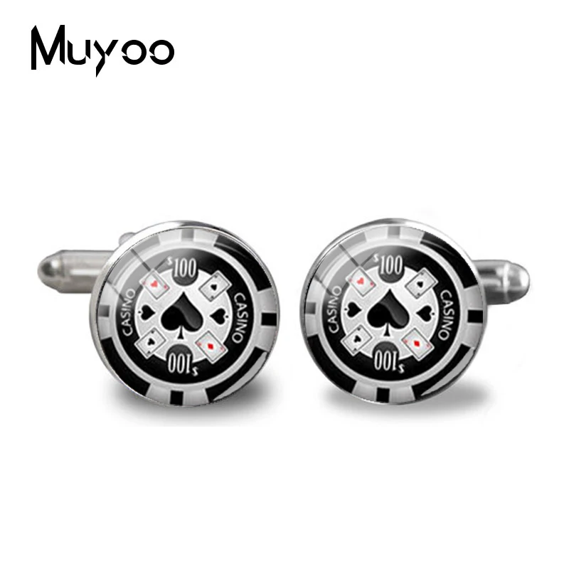 2018 New Poker Cufflinks Playing Cards Cuff Poker Groom Gift Round Men Jewelry Glass Dome Cufflink Handmade