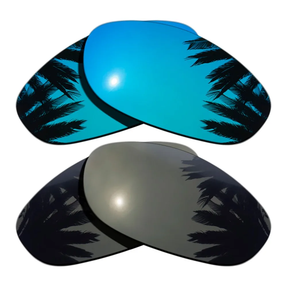 (Ice Blue Mirrored Coating+Black) 2-Pairs Polarized Replacement Lenses for Monster Dog 100% UVA & UVB Protection