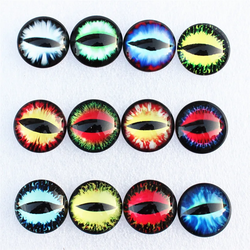 

12mm Random Mixed Dragon Eyes Round Glass Cabochon Flatback Photo Dome Jewelry DIY Accessories For base Tray 50pcs/lot K06098