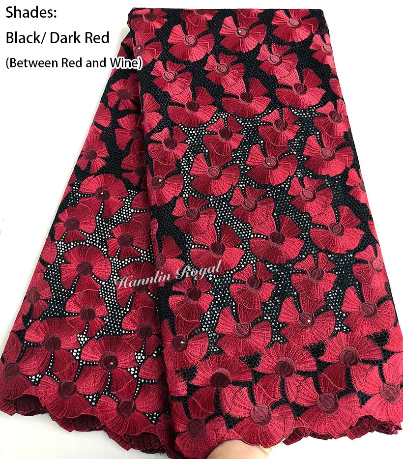 Black Red Veritable Swiss lace African Deluxe Voile fabric in Switzerland Excellent Nigerian Ghana inspired wear clothes 5 yards