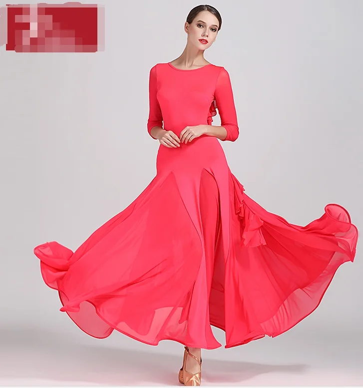 

Ballroom Dance Competition Dresses High Quality Long Sleeve Flamenco Skirt Women Stage Ballroom Dress red green yellow S9035