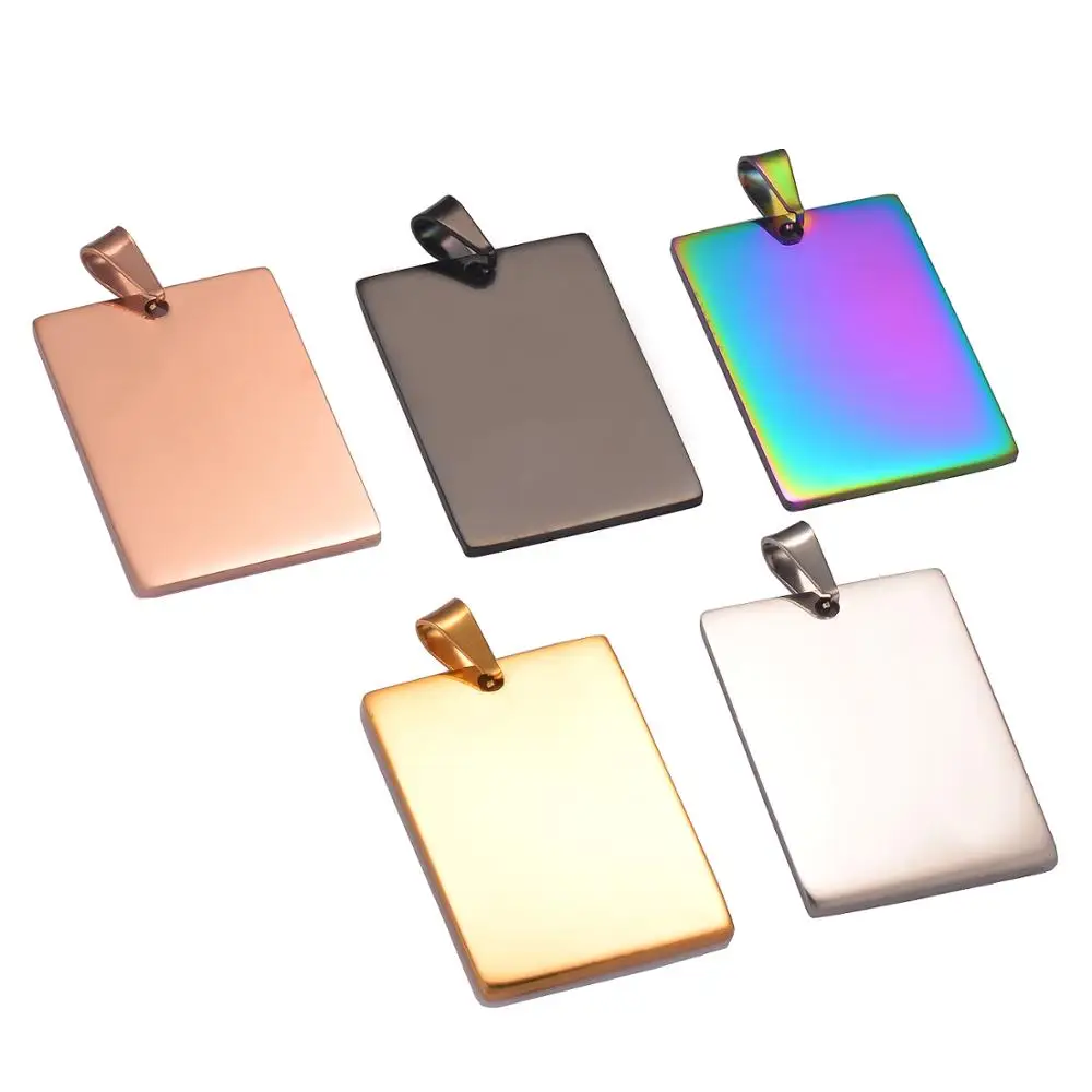 5pcs Wholesale Rectangle 5 Colors Unisex Stainless Steel Army ID Blank Dog Tags Pendant Necklace Jewelry 28*40mm Hypollergenic
