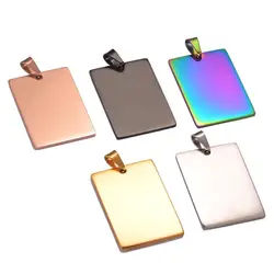 5pcs Wholesale Rectangle 5 Colors Unisex Stainless Steel Army ID Blank Dog Tags Pendant Necklace Jewelry 28*40mm Hypollergenic